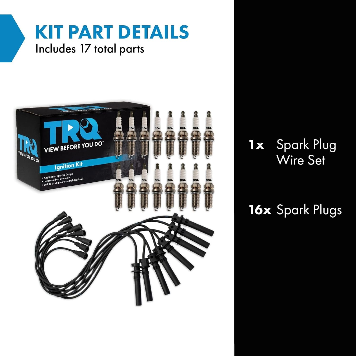 TRQ Spark Plug Kit 17 Piece Iridium Spark Plugs Compatible with 2003-2005 Dodge Ram 1500, 2500, 3500 2004-2005 Durango