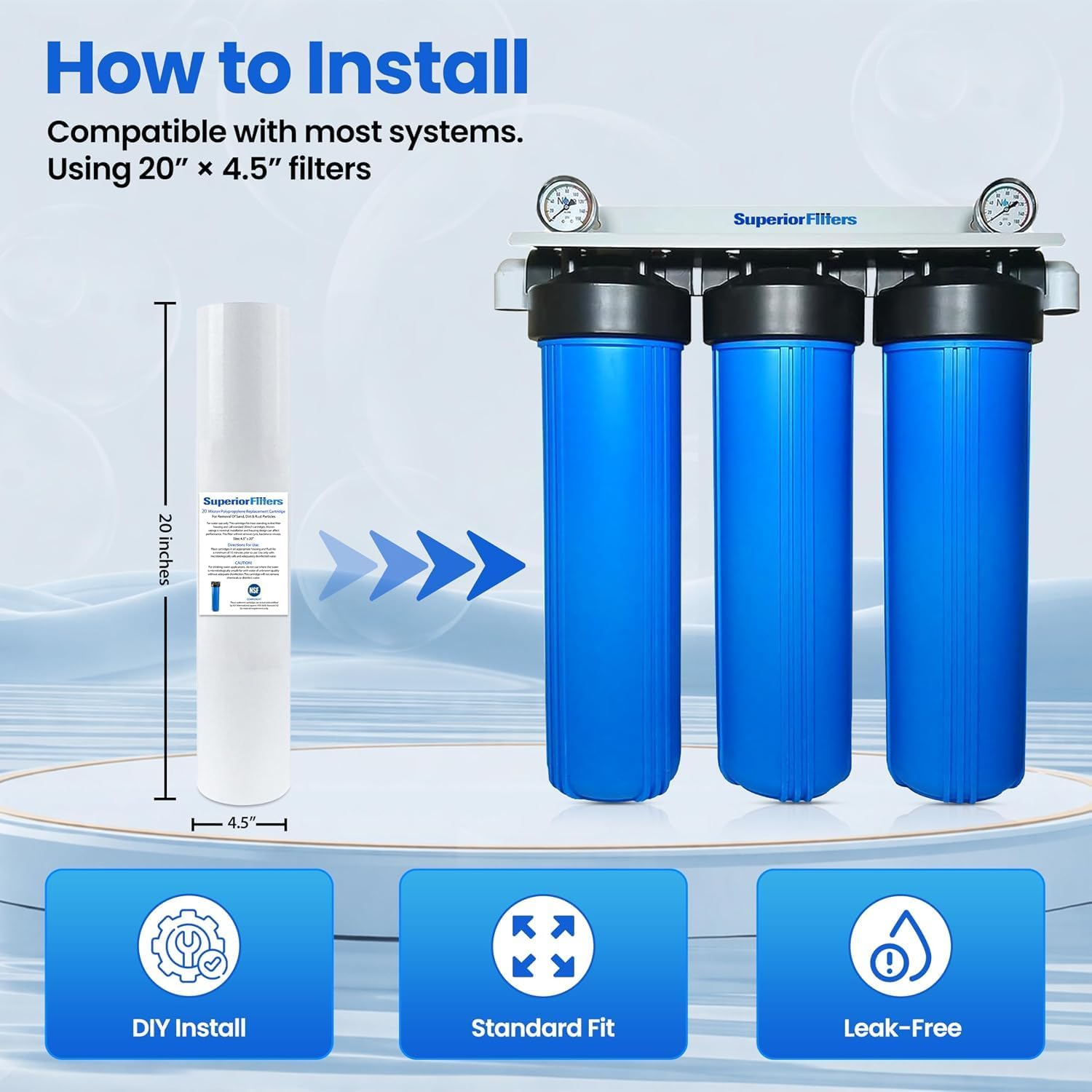 5 micron sediment 20'X4.5' whole house water filter replacement cartridge Compatible with All Whole House sediment Water Filter Systems 10 Pack