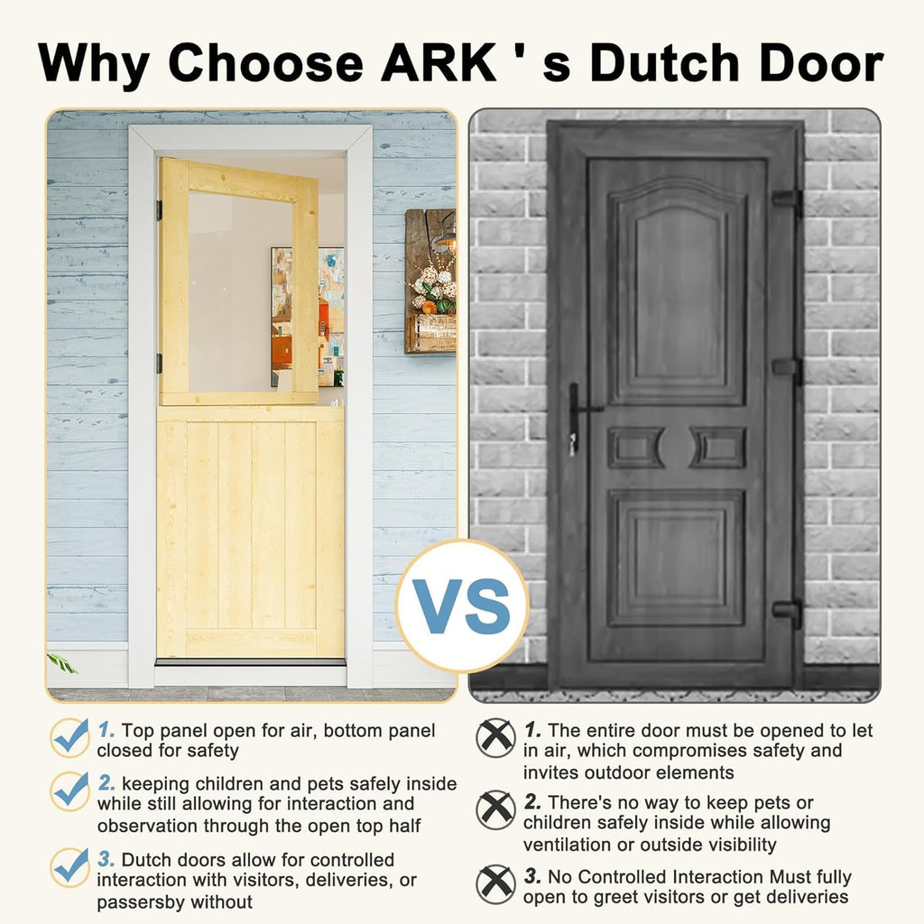 30' x 80' Dutch Door with Threshold, 1.75' Pine with 9-Lite Glass Split Half Door for Exterior Front Entry, Patio Doorway & Interior Pantry/Back w/1 Door Slab+1 Sill+4 Hinges+1 Latch