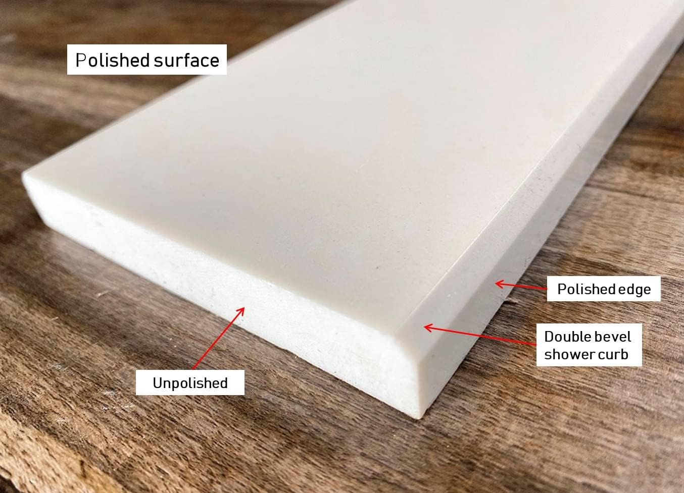 Tenedos Solid White Engineered Marble Doorway Floor Threshold Saddle Polished, for Shower Curb, Bathroom Vanity Backsplash, Window Sill, Maintenance Free, Stain Resistant (4' x 30')