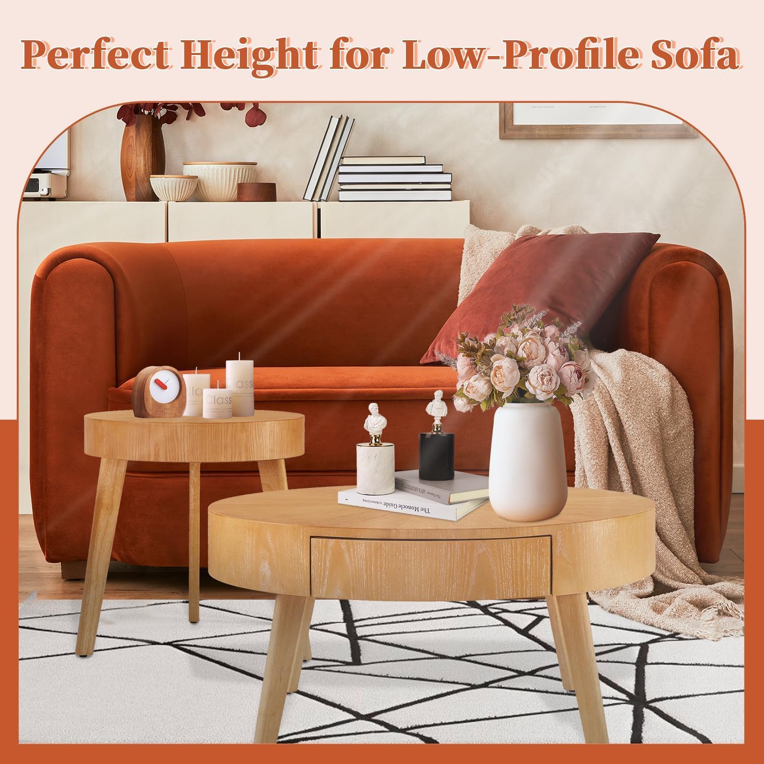 Round Wood Coffee Table for Living Room, Modern Wood Table with Storage, Wooden Circle Coffee Table, 29.14' L x 29.14' W x 15.87' H