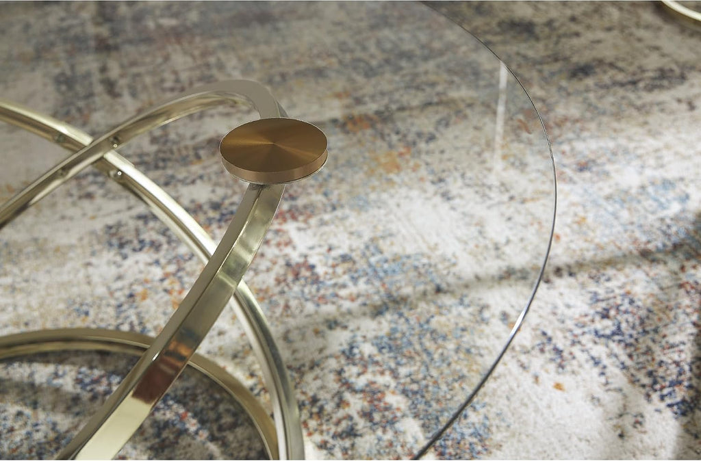 Signature Design by Ashley Crimonti Modern Table with Tempered Glass, Set of 3, Metallic & Clear