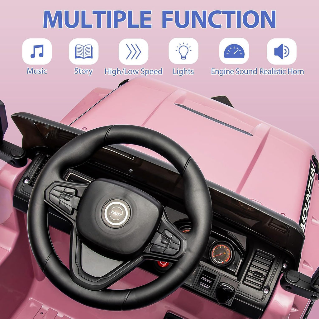 12V Kids Ride On Truck Car, Battery Powered Electric Vehicles with Remote Control, Spring Suspensions, 3 Speeds, LED Lights, Music, MP3, Ride On Toy Car for Children Toddles Boys Girls, Light Pink
