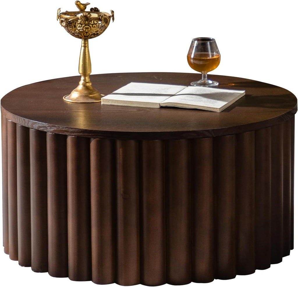 WILLIAMSPACE 27.56' Round Lift-Top Coffee Table with Hidden Storage & Sturdy Pedestal, Modern Wooden Center Accent End Tea Table, No Need Assemble, Walnut