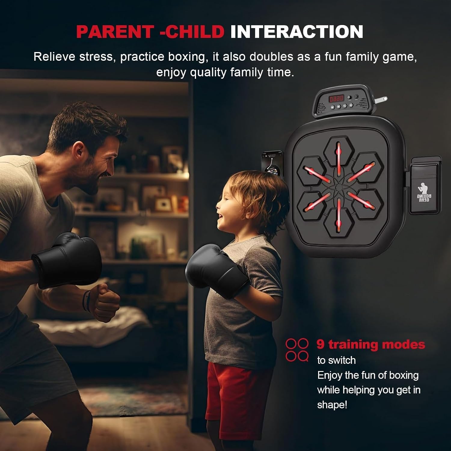 Music Boxing Machine, Smart Wall Mounted Boxing Target with 2 Pairs of Boxing Gloves for Office, Entertainment Center