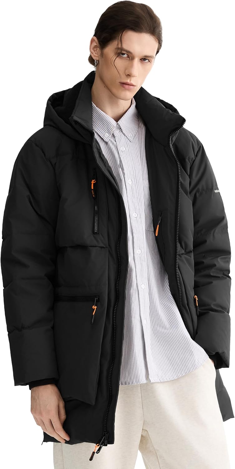 Orolay Men's Thickened Down Jacket Hooded Winter Puffer Jacket with 6 Pockets