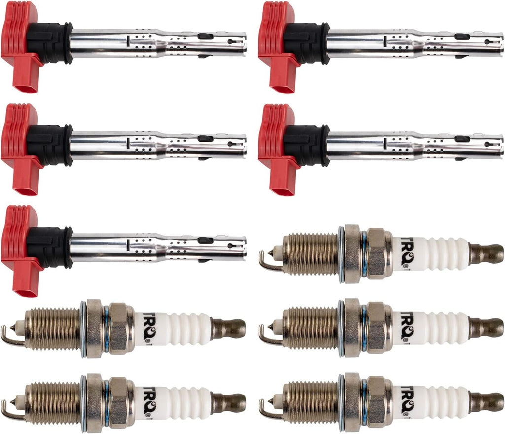 TRQ Ignition Coil and Spark Plug Kit 10 Piece Iridium Spark Plugs Compatible with 2006-2014 Volkswagen Beetle 2010-2014 Golf 2005-2014 Jetta 2012-2014 Passat 2006-2009 Rabbit