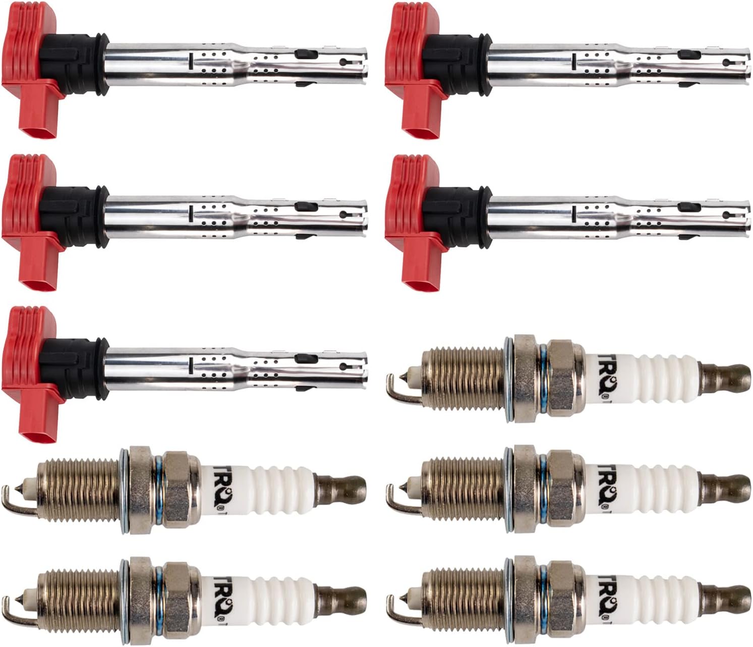 TRQ Ignition Coil and Spark Plug Kit 10 Piece Iridium Spark Plugs Compatible with 2006-2014 Volkswagen Beetle 2010-2014 Golf 2005-2014 Jetta 2012-2014 Passat 2006-2009 Rabbit