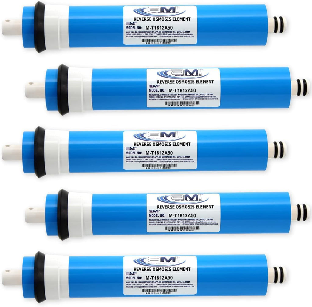 APPLIED MEMBRANES INC. 50 GPD Reverse Osmosis Membrane | RO Membrane Water Filter Replacement for Reverse Osmosis Water Filtration System | 1.8' x 12' Universal Compatibility, Pack of 5