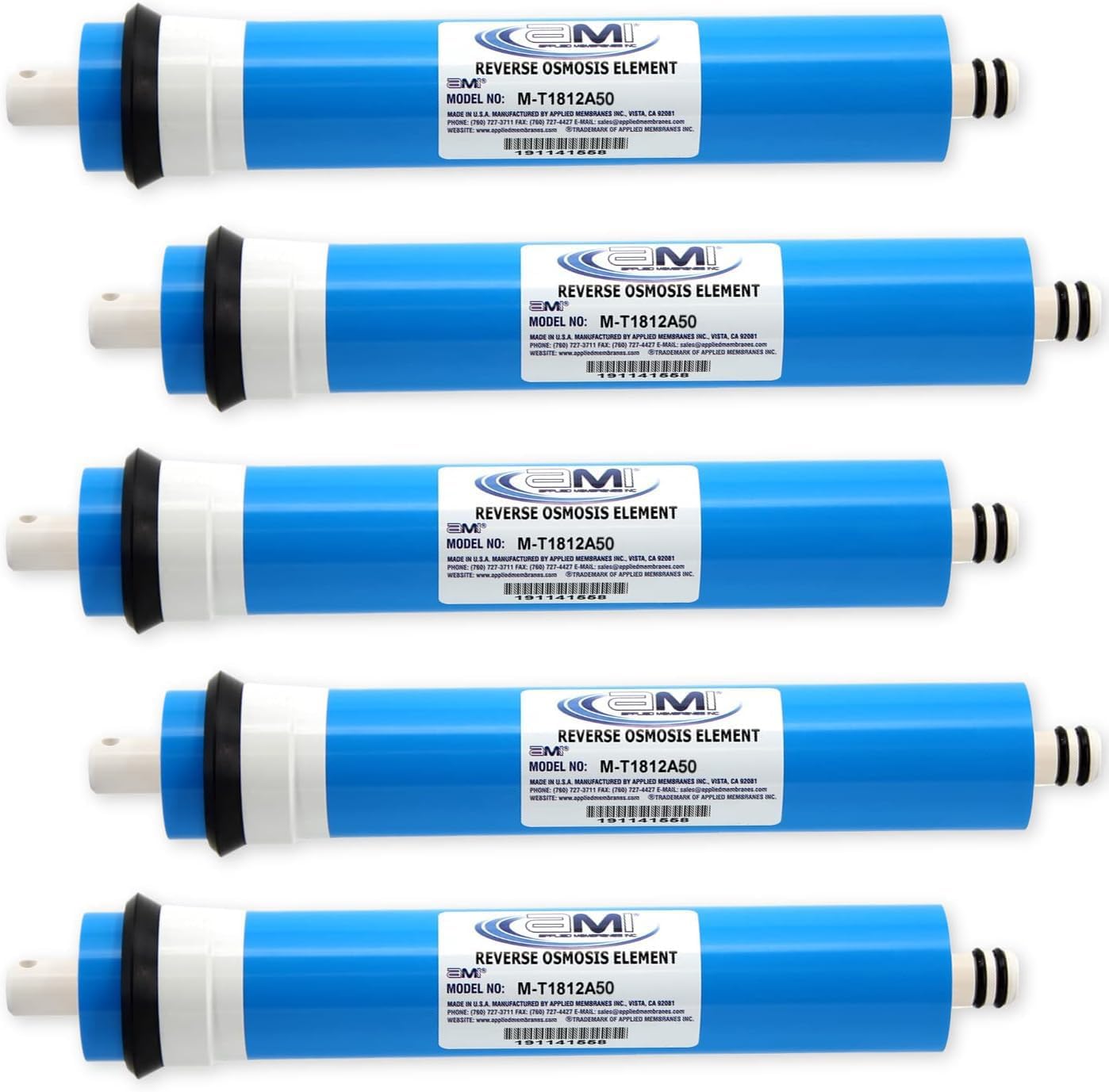 APPLIED MEMBRANES INC. 50 GPD Reverse Osmosis Membrane | RO Membrane Water Filter Replacement for Reverse Osmosis Water Filtration System | 1.8' x 12' Universal Compatibility, Pack of 5