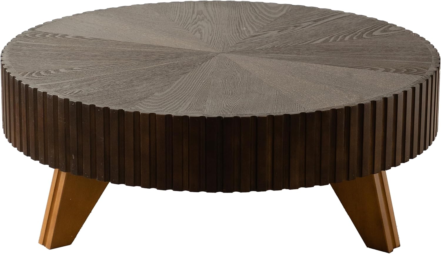 35.4'' Round Coffee Table Wood Modern Coffee Table for Living Room, Easy Assembly, Black Brown