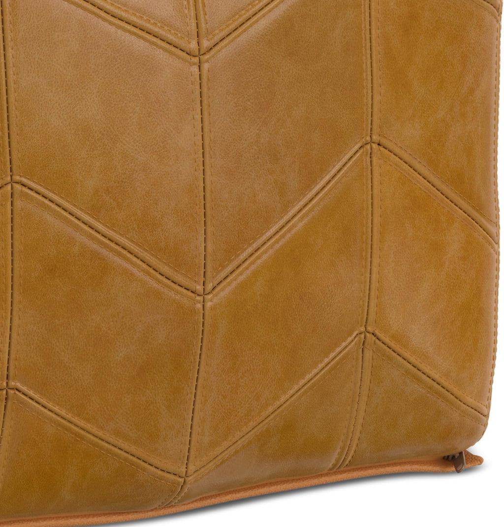 SIMPLIHOME Morden Square Pouf - 18 inch Wide Upholstered Genuine Leather Ottoman in Brown, Contemporary Footstool or Extra Seating for Living Room or Bedroom with Chevron Pattern, Assembled