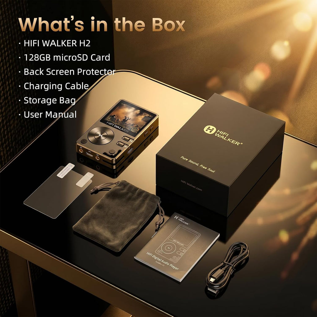 HIFI WALKER H2, High Resolution MP3 Player with Bluetooth5.2, DSD DAC, HiFi Portable Digital Audio Player Lossless High-Res Music Player with 128GB Memory Card, Support Up to 512GB