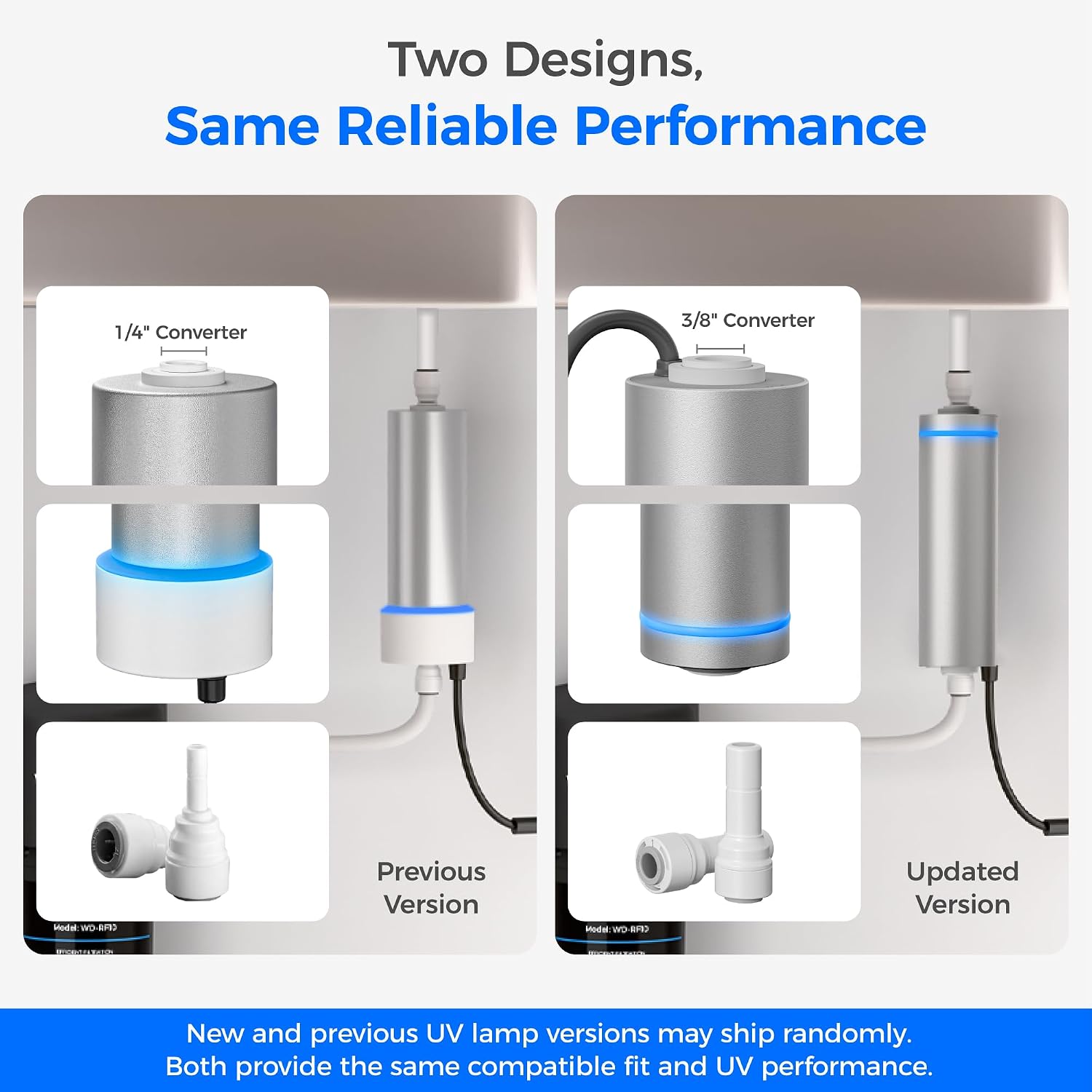 Waterdrop LED UV Ultraviolet Water Filter for Under Sink Water Filter and Reverse Osmosis System, Reduces up to 99.9% of Harmful Substances, Mercury-Free, FCC Certified, Stainless Steel, 50 Year Life