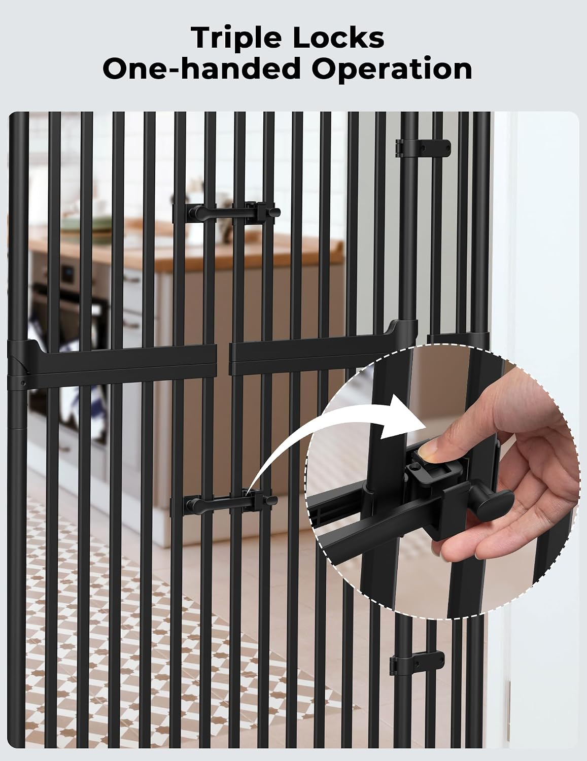 Extra Tall Cat Gate, 74.8'–90.5' High x 30.3'–38.2' Wide, No-Drill Pressure Mounted Safety Barrier for Doorways, Stairs, Hallways, Multi-Pet Separation，Black
