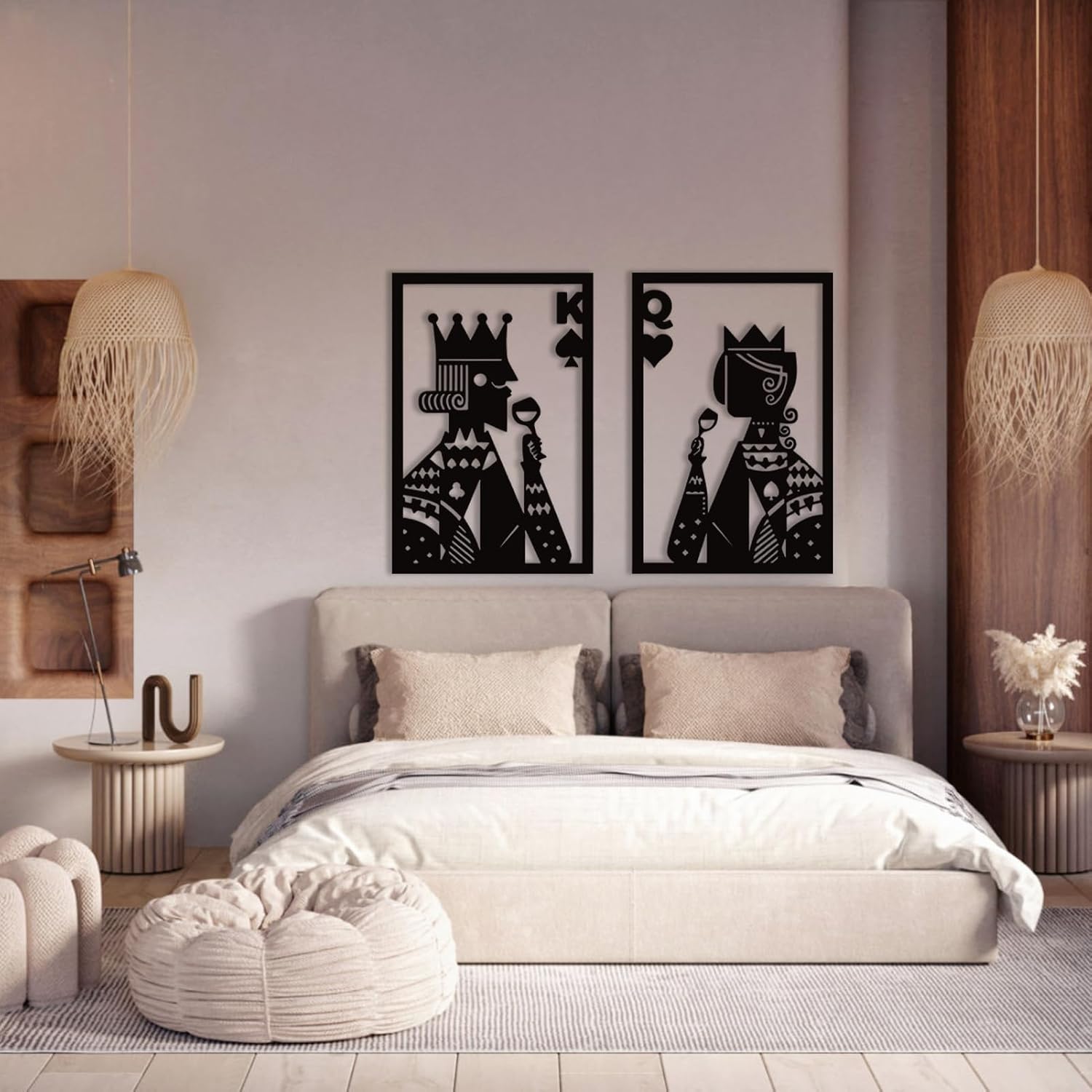 Poker Metal Wall Art, Hearts Queen and King of Spades Metal Wall Art, Metal Wall Art Decor, Gift for Gamer, Card Game Metal Wall Decor, Home Decor, Housewarming Gift (35 x 27 inch | 90 x 68 cm, White)
