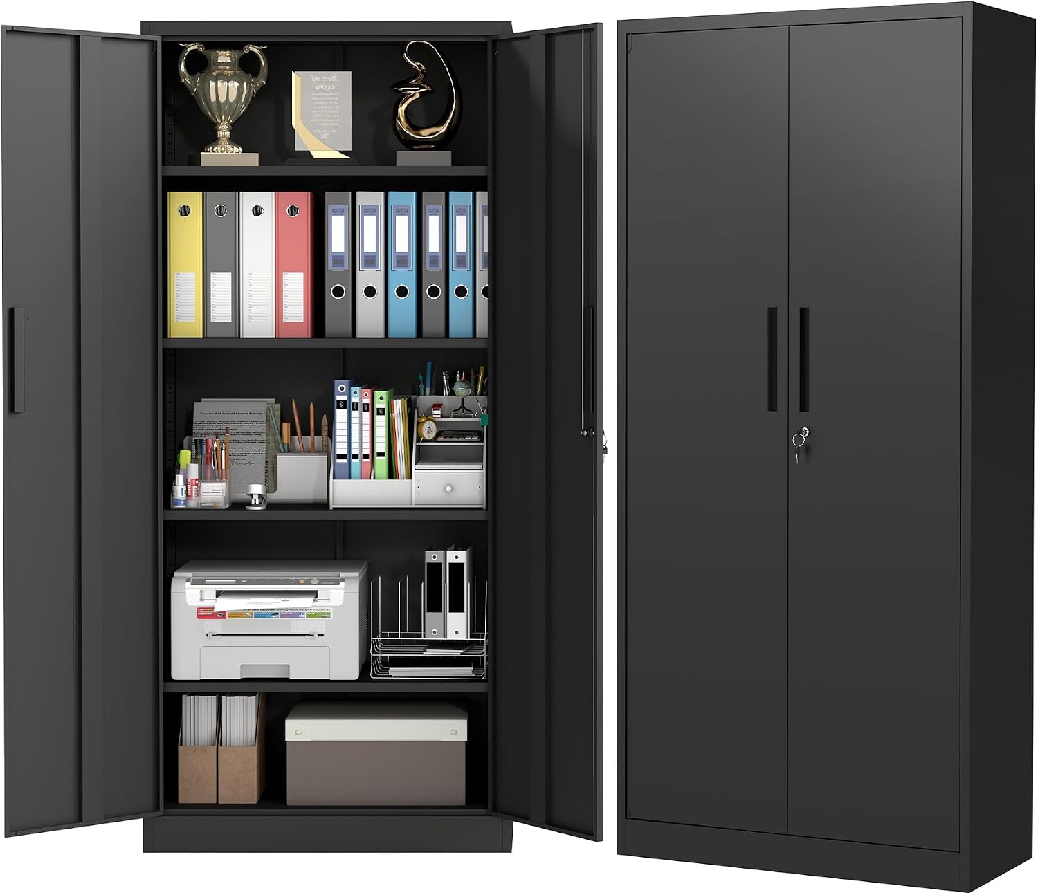 Metal Storage Cabinet with 2 Doors and 4 Adjustable Shelves, 72' Garage Storage Cabinet with Lock, Tall Garage Cabinets for Office, Home, Garage, Gym, School