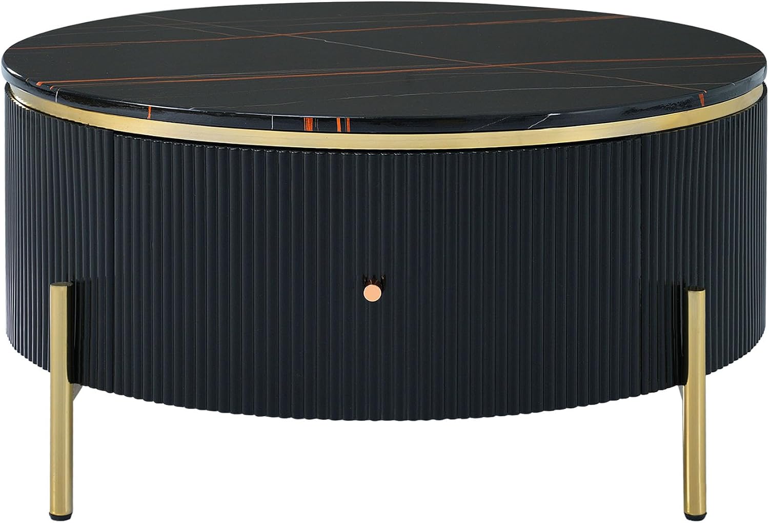Modern Round Coffee Table with 2 Large Drawers Storage Accent Table for Living Room, Black(31.5'')