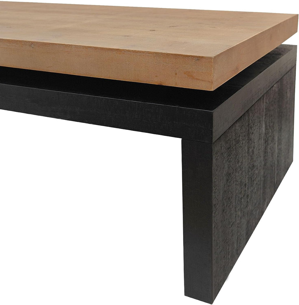47.6' Wood Coffee Table, Mid Century Modern Farmhouse Wooden Coffee Tables for Living Room Natural Solid Firwood Tabletop Rectangle Center Table for Apartment Home Office Tea Table (Natural+Black)