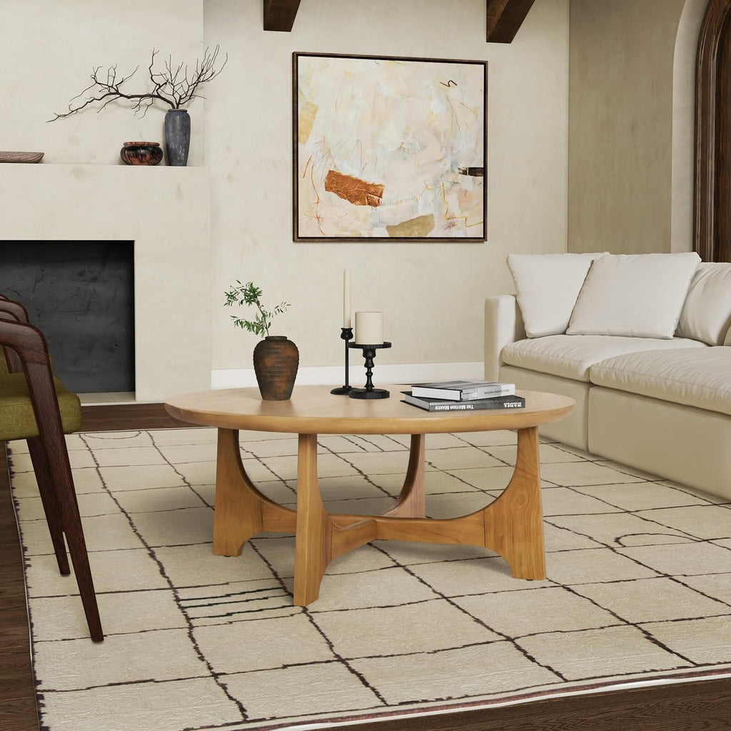 SAFAVIEH Couture Collection – Sasha Contemporary Natural Oak Veneer Round Coffee Table, Sculptural Modern Living Room Table (SFV2128D)