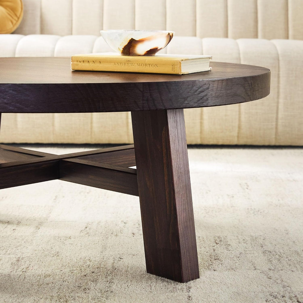 Walker Edison Colt Modern Farmhouse Solid Wood Round Coffee Table, 36 Inch, Espresso