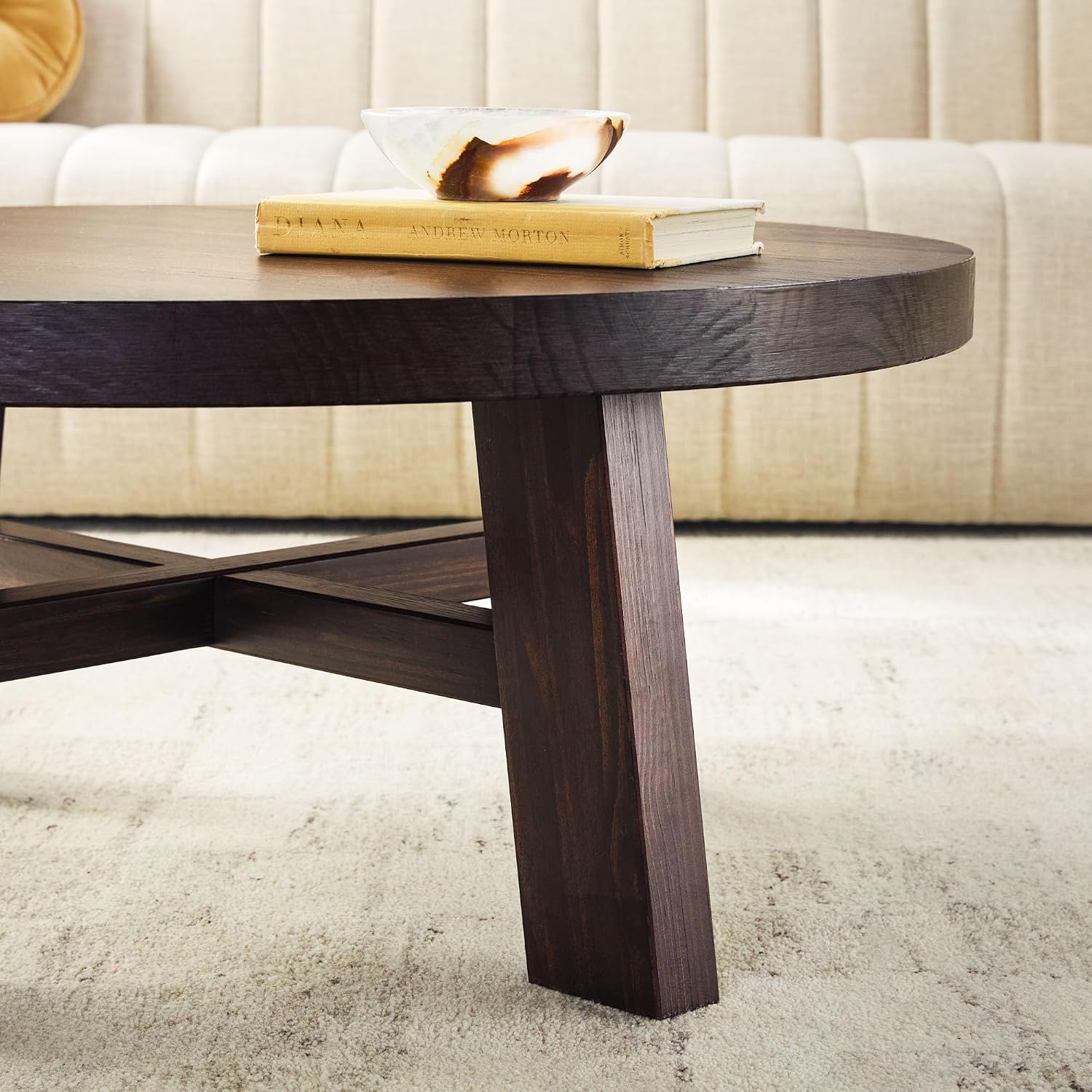 Walker Edison Colt Modern Farmhouse Solid Wood Round Coffee Table, 36 Inch, Espresso