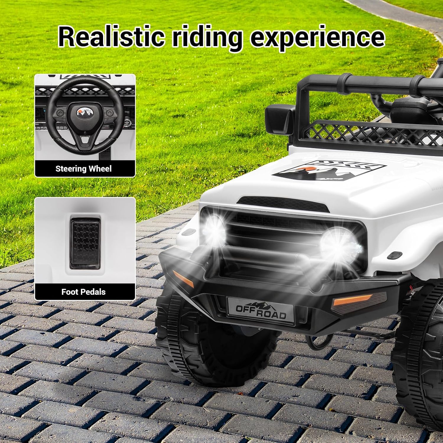 SEHOMY 12V Kids Ride On Truck with Parent Remote, 4 Wheelers Battery Powered Electric Toys Car for Kids - 3 Speed, Spring Suspension, LED Lights, Safety Start, Music, Kids Electric Vehicles White