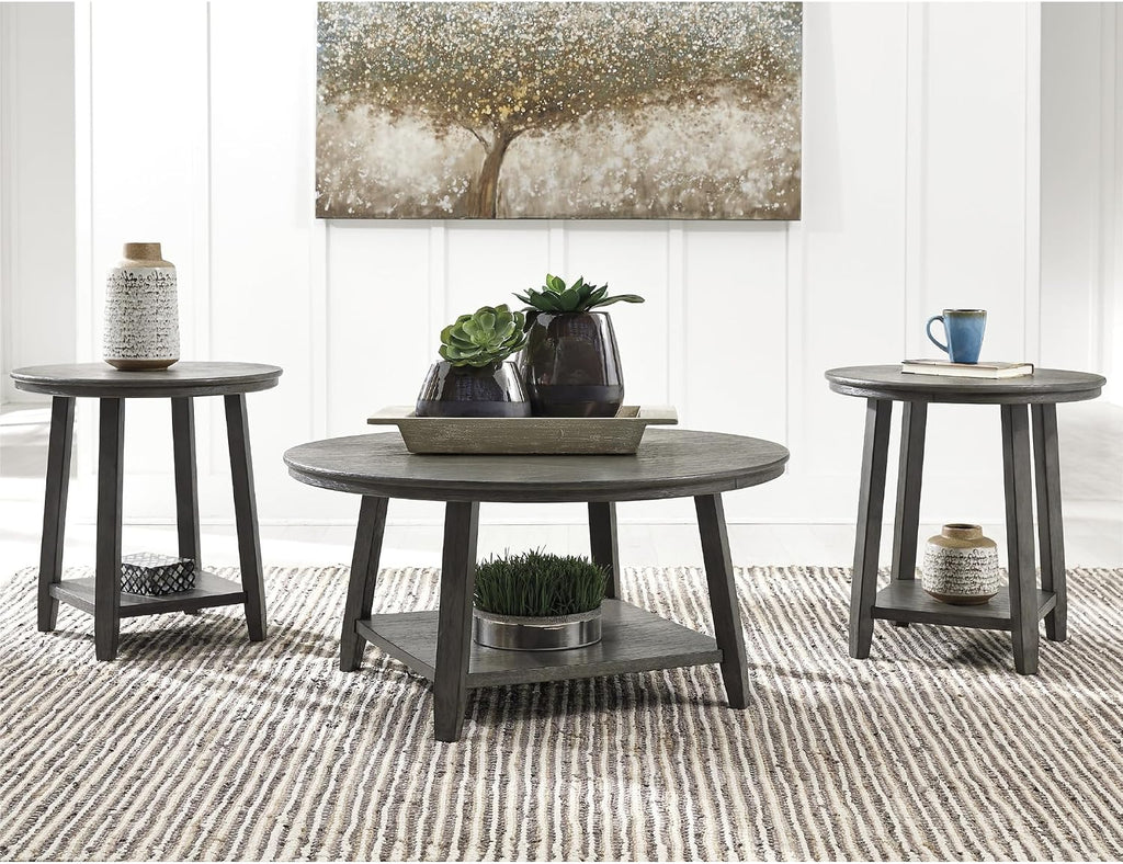 Signature Design by Ashley Caitbrook Neutral 3 Piece Table Set with Coffee & 2 End Tables, Grayish Brown