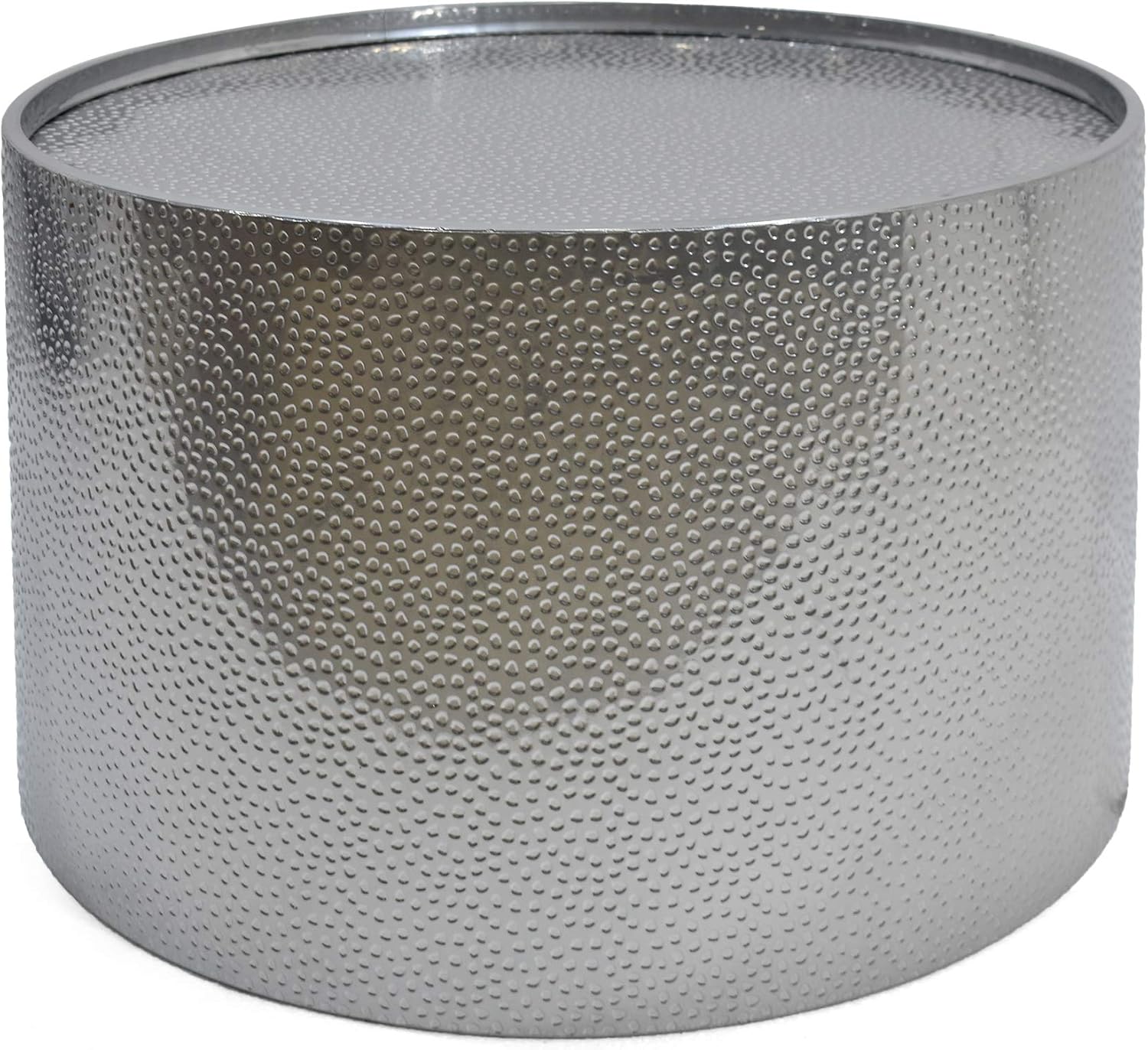 Christopher Knight Home Rache Modern Round Coffee Table with Hammered Iron, Silver, 26. 00' L x 26. 00' W x 17. 25' H
