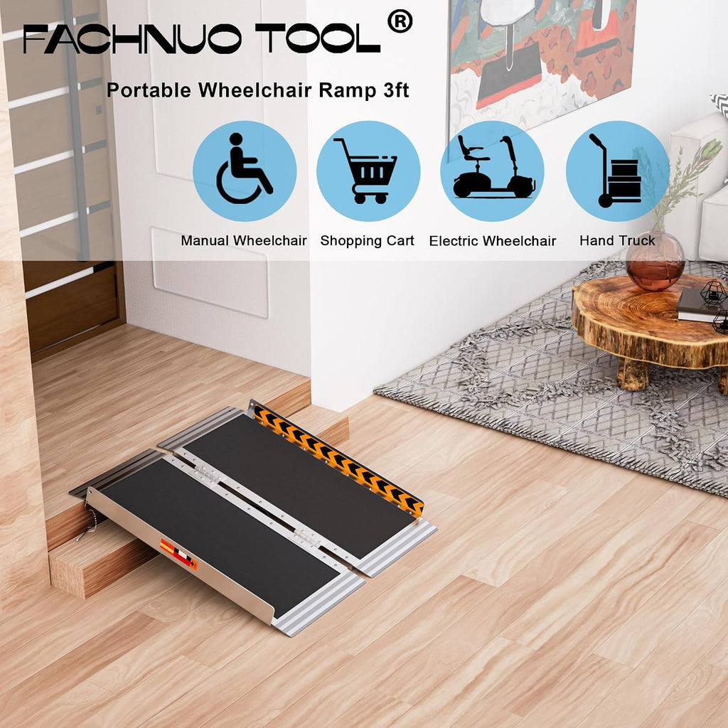 FACHNUO 2FT & 3FT Portable Wheelchair Ramp Non-Skid Aluminum Handicap Ramps with Handle 31.3'' Wide 800LBS Capacity Wheel Chair Ramp Scooter Ramps for Home, Steps, Stairs, Entry, Threshold, Doorway