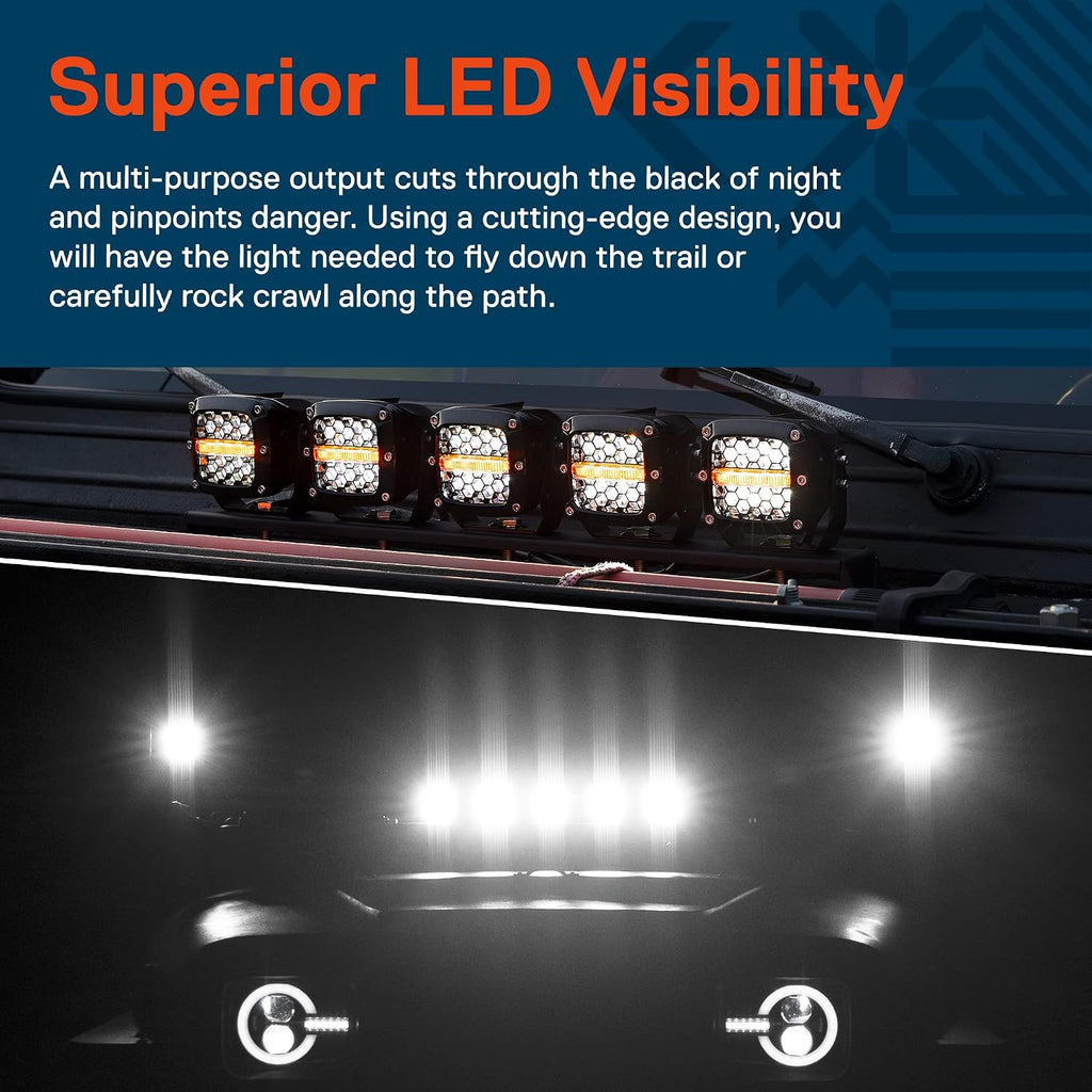 True Mods 3' 120W LED Pods Offroad Driving Light Cube Pair Set [Amber Turn Signal Marker Light] Off-Road Lights for UTV ATV Jeep Wrangler SxS 4x4 Truck Pick-Up Auto Car Vehicle - Chrome