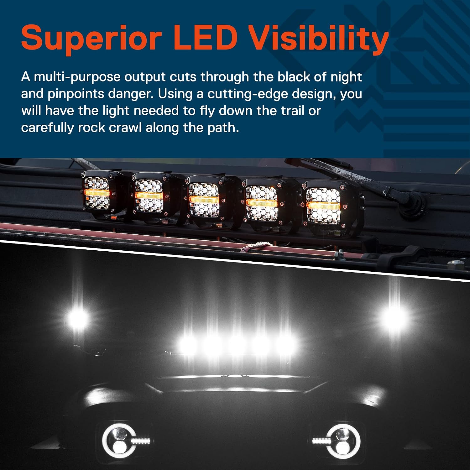 True Mods 3' 120W LED Pods Offroad Driving Light Cube Pair Set [Amber Turn Signal Marker Light] Off-Road Lights for UTV ATV Jeep Wrangler SxS 4x4 Truck Pick-Up Auto Car Vehicle - Chrome