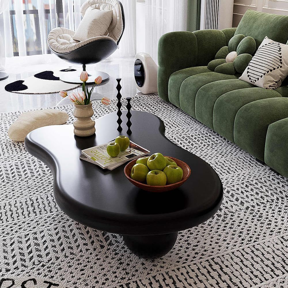 Cloud Coffee Table for Living Room Modern Irregular Coffee Table Asymmetrical Unique Center Table (C Black 46in)