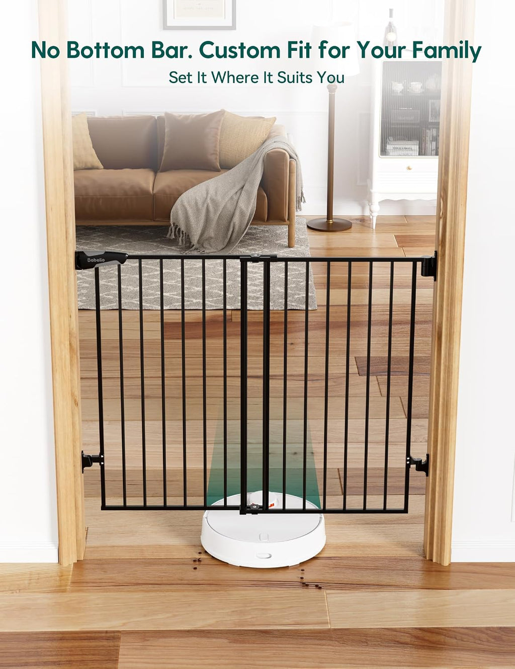 Babelio Baby Gate for Stairs, Kitchen & Doorways, No Bottom Bar| Easy Installation| One-Handed Operation| Auto-Close| Hardware Mount (Drill Needed) Safety Dog Gate (Black - 2 Pcs, 26-43' W, 28' H)