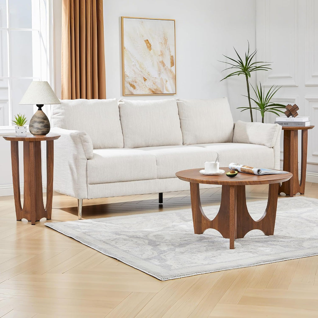 Bifins Small Round Coffee Table Set of 3,Round Coffee Table and 2 End Side Tables, Mid-Century Modern 3-Piece Living Room Tables Set for Apartment, Office,Small Space