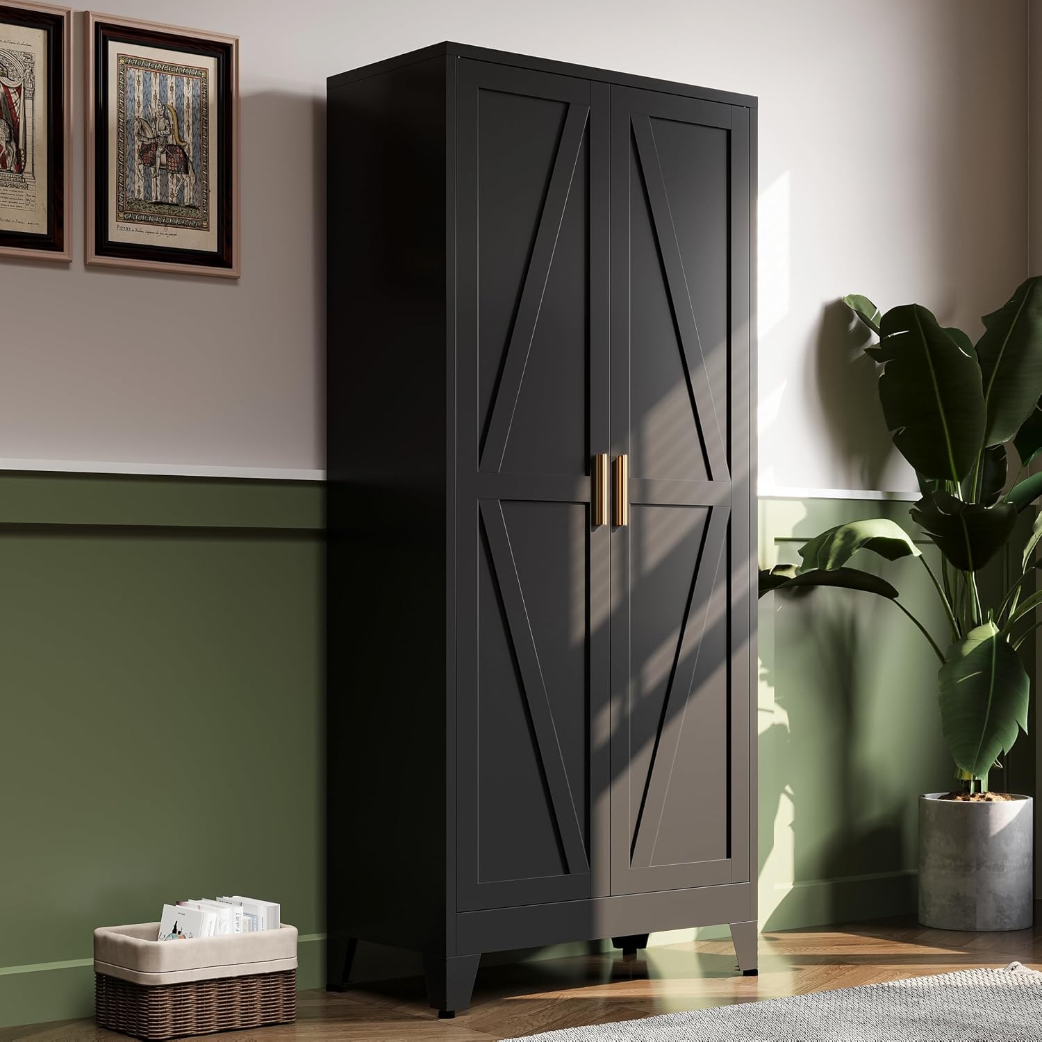 61'H Black Pantry Kitchen Cabinet with Doors,Black Storage Cabinets,Freestanding Pantry Cabinet,Farmhouse Food Storage Cabinets,Tall and Large Pantry Cabinets for Kitchen, Dining Room, Living Room