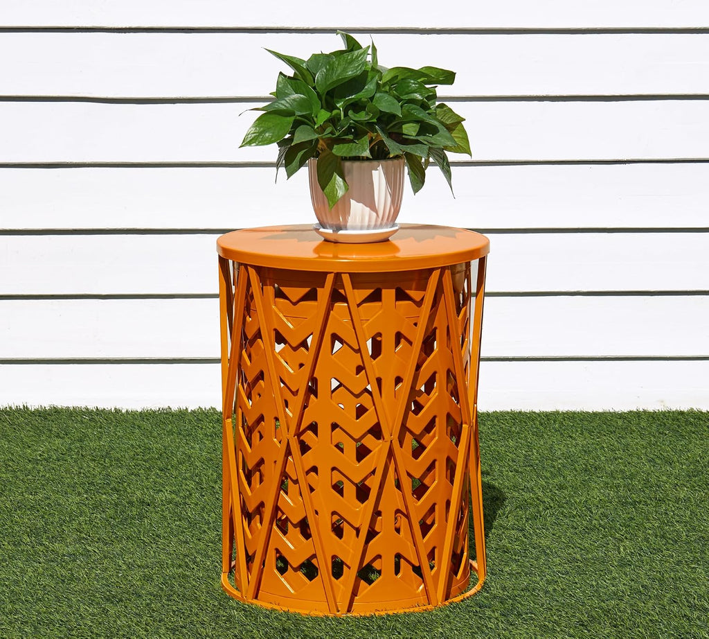 HFHOME Round Nesting Coffee Tables, Set of 3 End Tables for Living Room Balcony Office, Heavy Duty Metal Stacking Nightstand for Home Indoor - Orange
