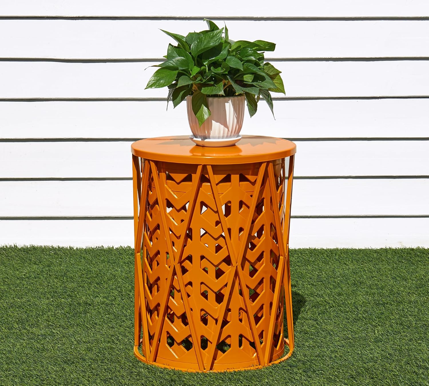 HFHOME Round Nesting Coffee Tables, Set of 3 End Tables for Living Room Balcony Office, Heavy Duty Metal Stacking Nightstand for Home Indoor - Orange
