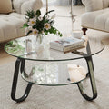 Rovibek Round Glass Coffee Table, 31.5 Modern Glass Coffee Tables with Storage and Metal Frame, 2-Tier Tempered Glass Top Small Center Table for Living Room, Easy Assembly, Black