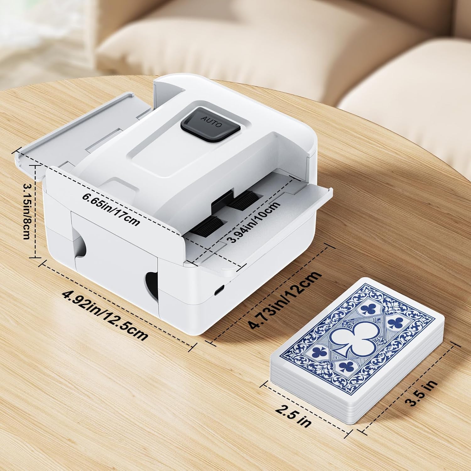 Automatic Card Shuffler, Electric Shuffling Machine for 1-2 Decks, Low Noise, Rechargeable & Portable Shuffler Machine for Poker, UNO, Blackjack, White