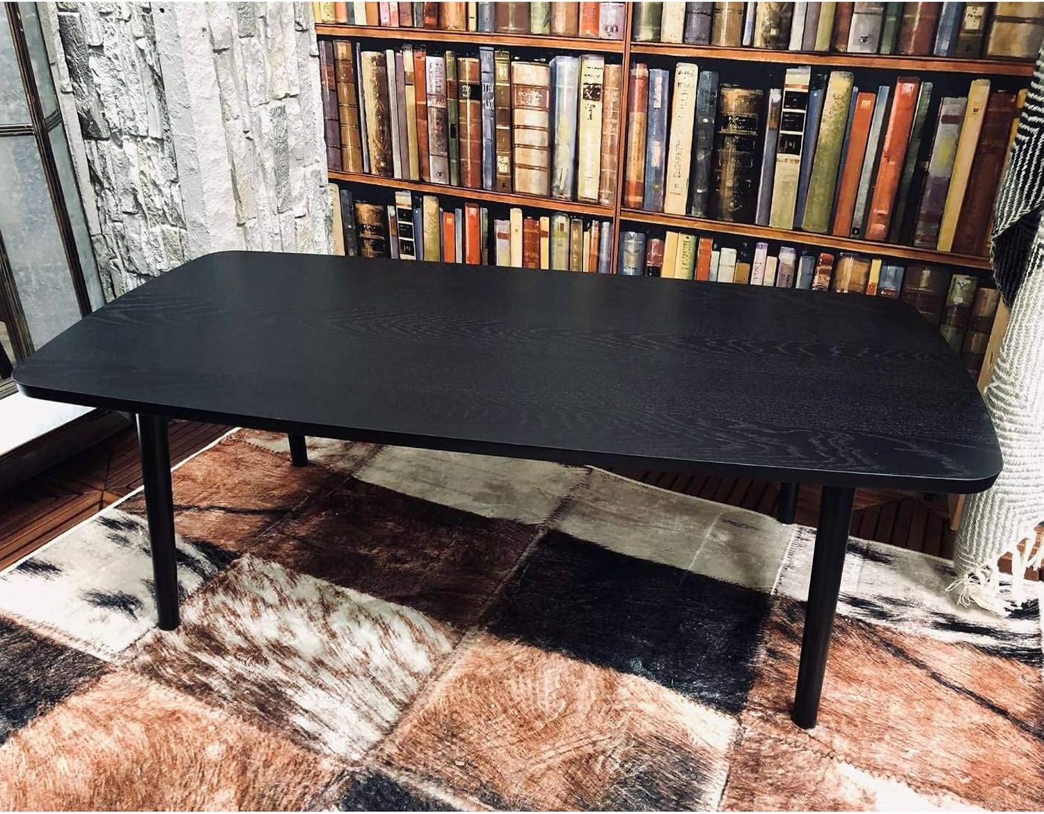 AZUMAYA Folding Legs Table W41.3 x D20.5 x H14.0 Inches Natural Oak and Rubber Wood Material Home and Living Coffee Table Black Wooden Color SGS-229BK