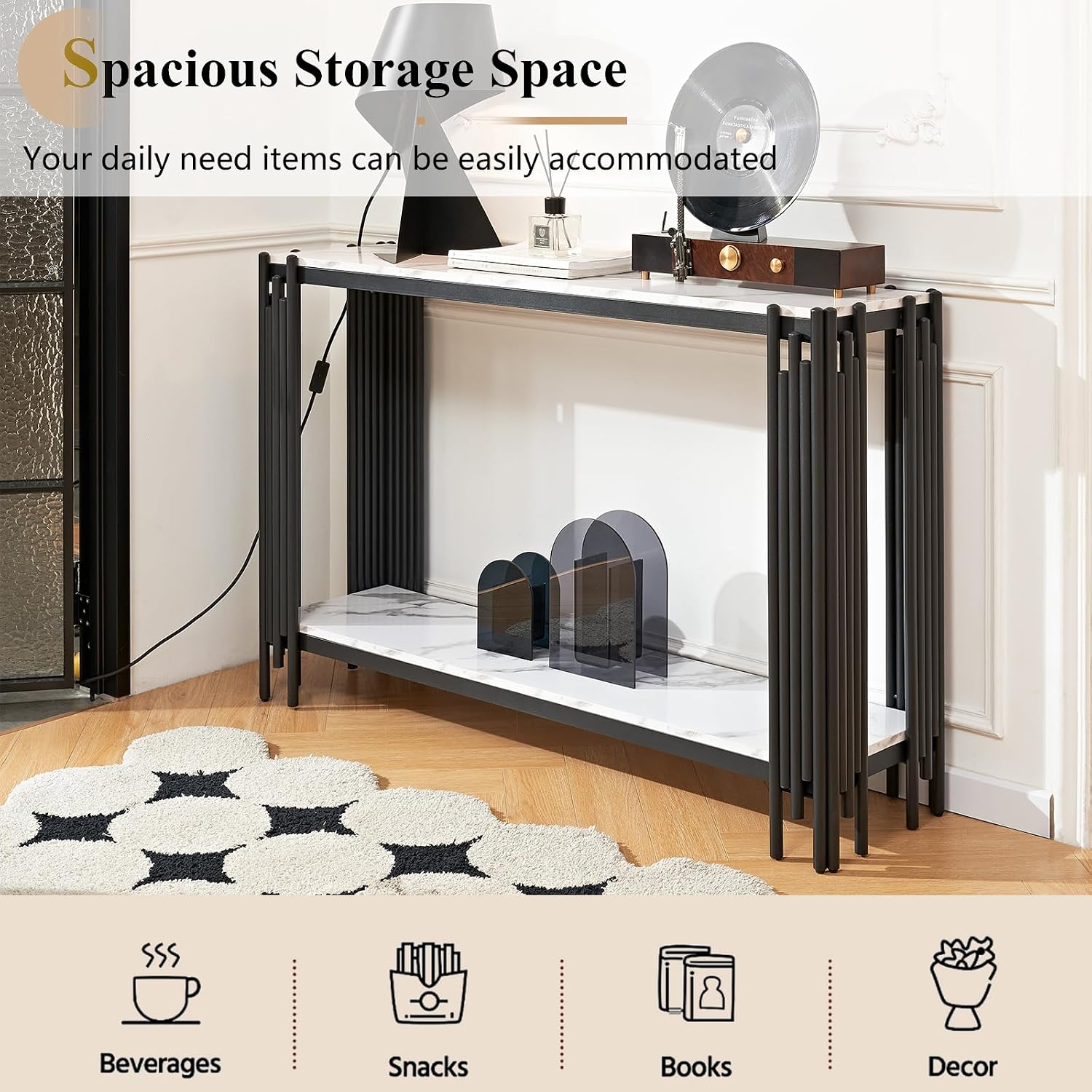 Elegant Marble Coffee Table Set of 3 White Faux Marble Coffee Table Console Table End Table Set with Black Metal Frame 3 Piece Living Room Table Set for Apartment Home Office