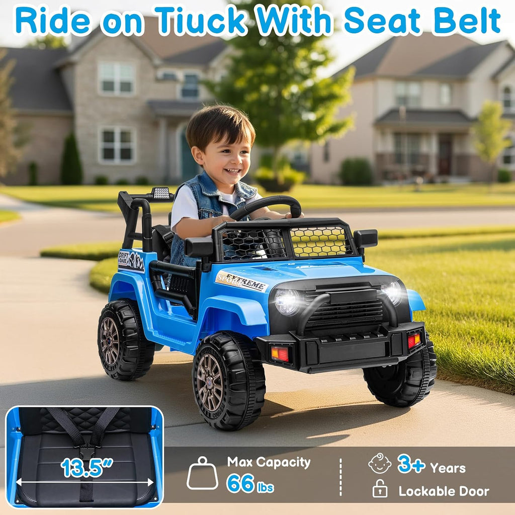 Winado 12V Electric Car for Kids, Ride on Truck for Toddlers with Remote Control, Battery Powered Kids Electric Vehicle to Drive w/Bluetooth, Soft Start, LED Lights - Blue