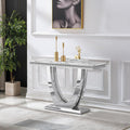 White Silver Console Table, 47' Faux Marble Entryway Table Narrow Long Sofa Table, Modern Accent Table Luxury Rectangle Behind Sofa Entrance Table Foyer Hallway Table for Living Room