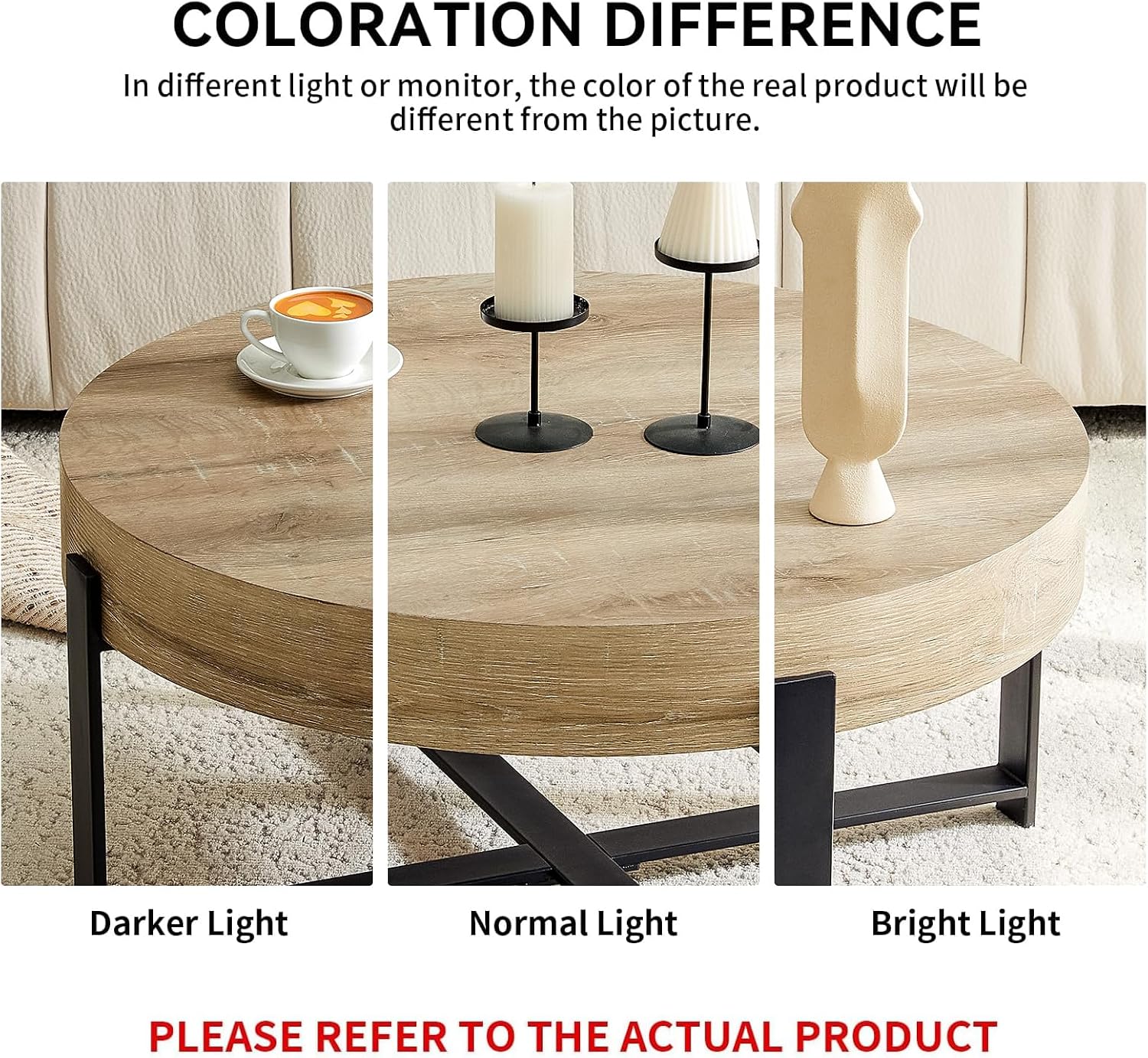 Round Coffee Table, 30.7' Modern Coffee Tables for Living Room, Circular Wooden Center Tea Table with Metal Legs for Apartment Office Small Space, Natural