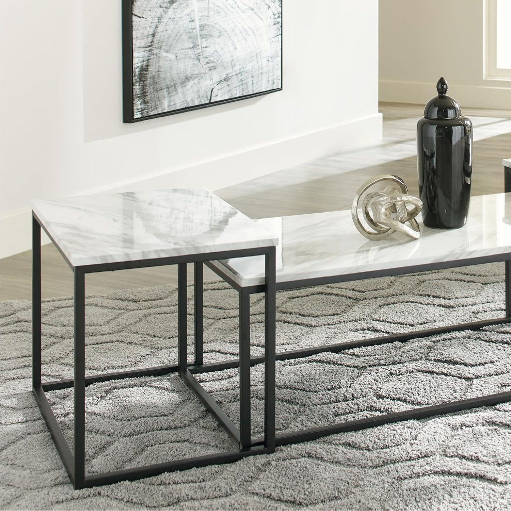 Signature Design by Ashley Donnesta Contemporary 3-Piece Table Set, Includes Coffee Table and 2 End Tables , Black & White
