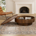 39.4'' Round Storage Coffee Table, Modern Drum Coffee Tables with Solid Wood Veneer, Wooden Circle Center Table for Living Room, Small Spaces, and Apartments, Easy Assembly