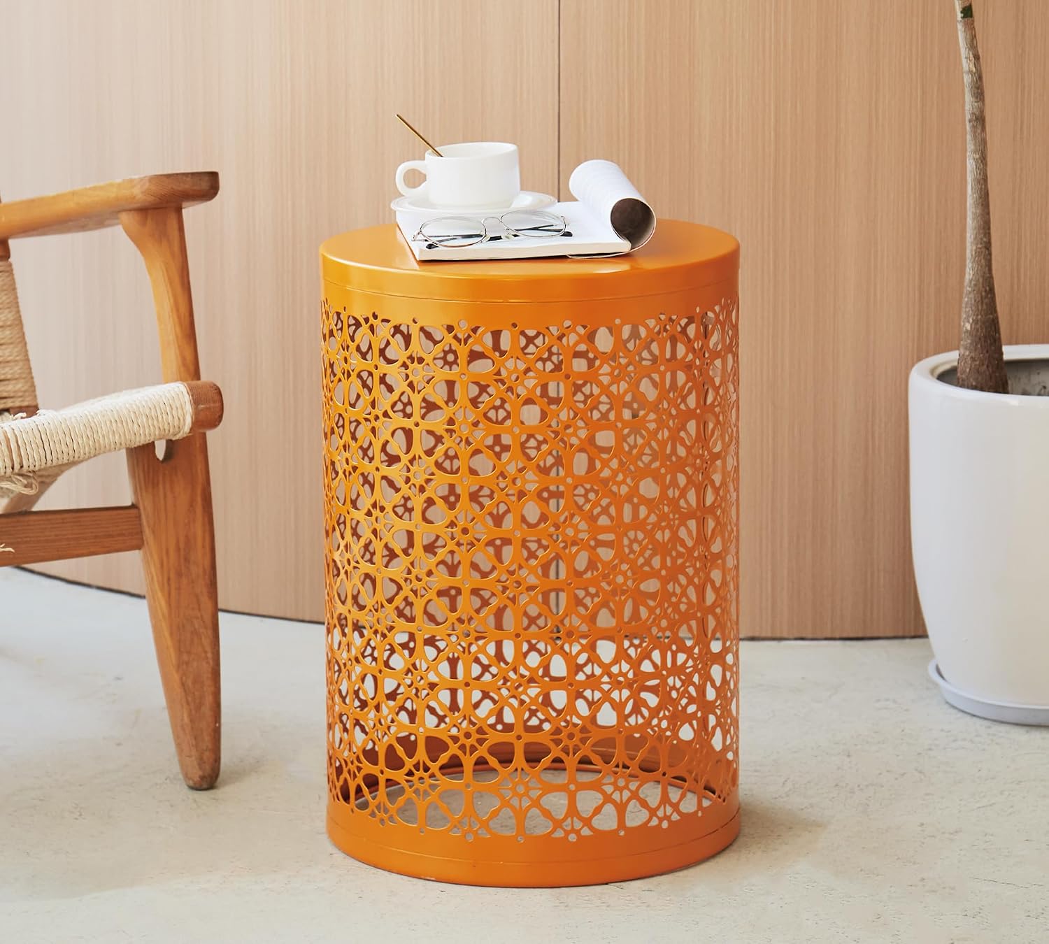 HFHOME Set of 3 Heavy-Duty Round End Side Table, Coffee Table for Indoor Multifunctional Use, Outdoor Decorative Garden Stool Plant Stand, Orange