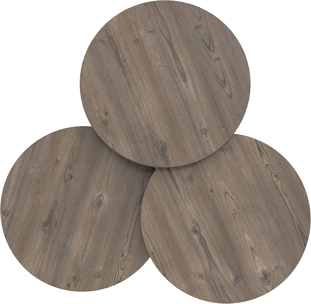 Set of 3 Pine Wood Grey Nesting End Tables Round Wood Stacking Coffee Side Accent Table with Metal Legs for Living Room, Home Office, Nightstands for Bedroom