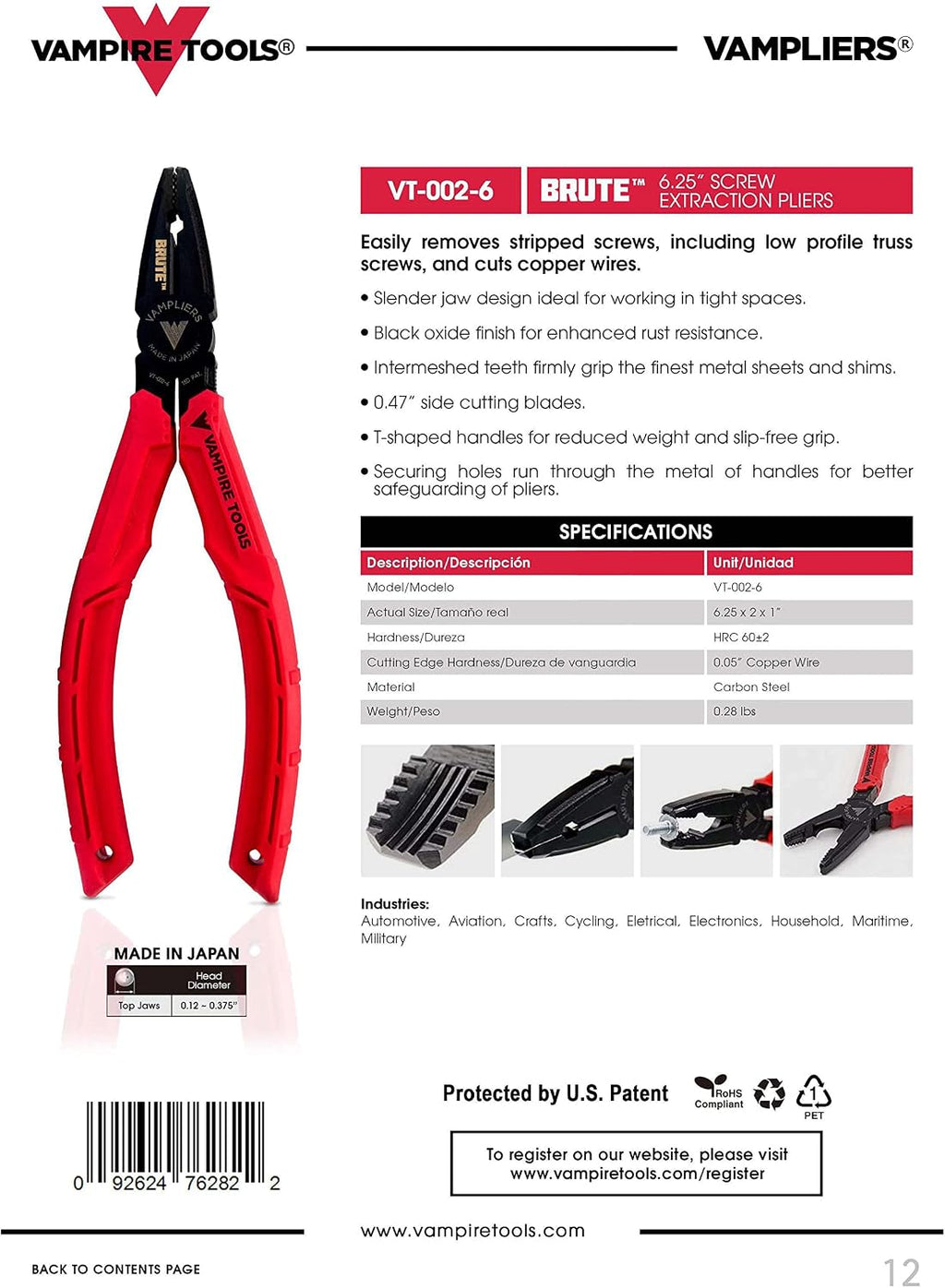 VAMPLIERS 3-PC Specialty Screw Extraction Pliers Set: Includes 8' PRO Linesman Pliers, JAWZ 7.5' Vise-Grip Locking Pliers, BRUTE 6.25' Black Oxide Finish Pliers + Vampliers Tool Pouch: VT-002-S3BP.